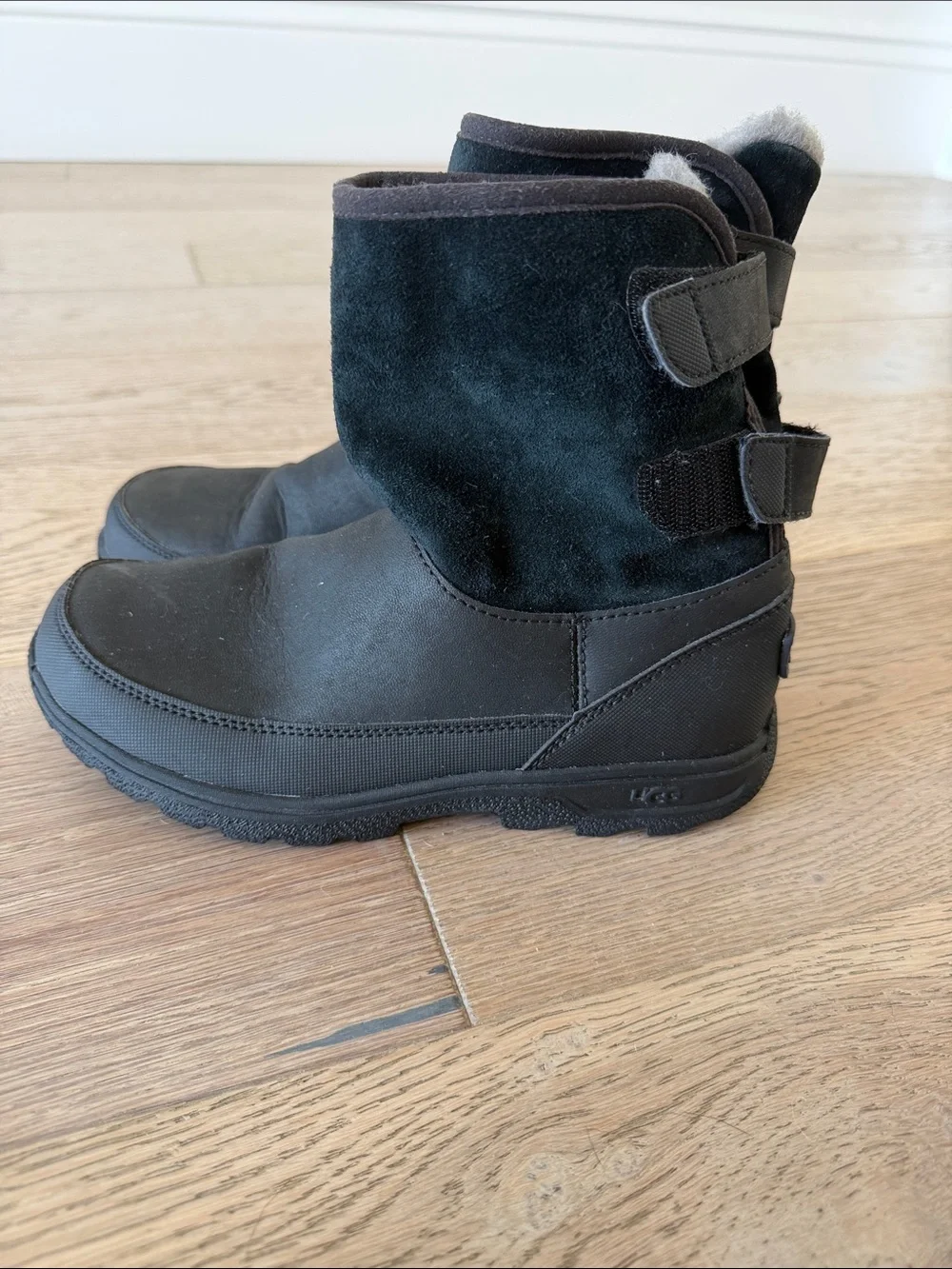 UGG Black Kids Waterproof Snow Boots with Shearling Cuff
